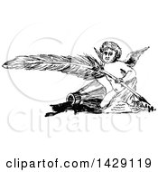 Poster, Art Print Of Vintage Black And White Sketched Cherub With A Feather Quill