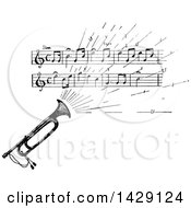 Poster, Art Print Of Vintage Black And White Sketched Instrument With Sheet Music
