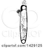 Clipart Of A Vintage Black And White Sketched Safety Pins And Babies Royalty Free Vector Illustration