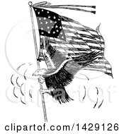 Poster, Art Print Of Vintage Black And White Sketched Eagle And American Flag