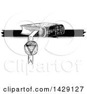 Clipart Of A Vintage Black And White Sketched Bible And Book Mark Royalty Free Vector Illustration