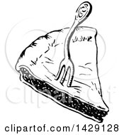 Clipart Of A Vintage Black And White Sketched Fork In Pie Royalty Free Vector Illustration