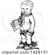 Poster, Art Print Of Vintage Black And White Sketched Baby Boy Carrying Papers