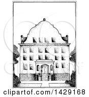 Clipart Of A Vintage Black And White Building Royalty Free Vector Illustration