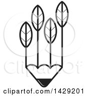 Clipart Of A Black And White Pencil Tree With Leaves Royalty Free Vector Illustration