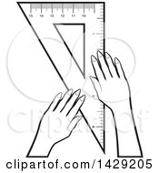 Clipart Of Black And White Hands With A Set Square Royalty Free Vector Illustration