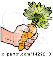 Clipart Of A Hand Holding A Carrot Royalty Free Vector Illustration by Lal Perera