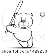 Poster, Art Print Of Black And White Bear Batting In A Baseball Game