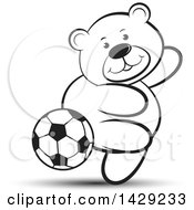 Poster, Art Print Of Black And White Bear Playing Soccer