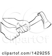 Clipart Of Black And White Hands Holding An Axe Royalty Free Vector Illustration