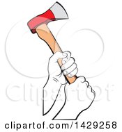 Clipart Of Hands Holding An Axe Royalty Free Vector Illustration
