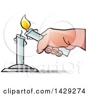 Clipart Of A Hand Lighting A Candle Royalty Free Vector Illustration