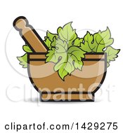 Clipart Of A Mortar And Pestle With Leaves Royalty Free Vector Illustration by Lal Perera