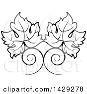 Clipart Of A Black And White Swirls And Grape Leaves Royalty Free Vector Illustration