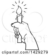 Clipart Of A Black And White Hand Holding A Candle Royalty Free Vector Illustration