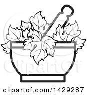 Poster, Art Print Of Black And White Mortar And Pestle With Leaves