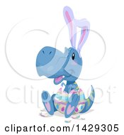 Poster, Art Print Of Cute Tyrannosaurus Dinosaur Hatching With Ears From An Easter Egg