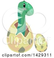 Clipart Of Cute Brontosaurus Dinosaurs Hatching Royalty Free Vector Illustration by BNP Design Studio