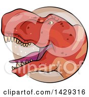 Cartoon Roaring Red Tyrannosaurus Rex Dinosaur In A Circle
