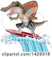 Poster, Art Print Of Spinosaurus Dinosaur Surfing A Big Wave