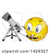 Poster, Art Print Of Cartoon Yellow Emoji Smiley Face Using A Telescope