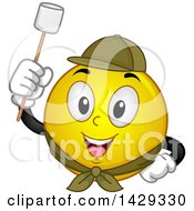 Poster, Art Print Of Cartoon Yellow Emoji Smiley Face Scout Ready To Roast A Marshmallow