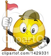 Poster, Art Print Of Cartoon Yellow Emoji Smiley Face Scout With A Flag