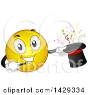 Poster, Art Print Of Cartoon Yellow Emoji Smiley Face Magician Performing A Hat Trick