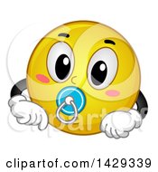 Poster, Art Print Of Cartoon Yellow Emoji Smiley Face Baby With A Pacifier
