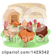 Poster, Art Print Of Group Of Chickens Near A Coop