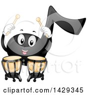 Poster, Art Print Of Black Music Note Mascot Playing Timpani Kettledrums