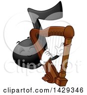 Clipart Of A Black Music Note Mascot Playing A Harp Royalty Free Vector Illustration