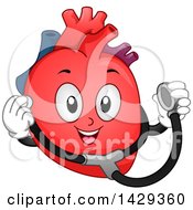 Happy Heart Organ Mascot Holding A Stethoscope