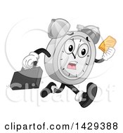 Cartoon Alarm Clock Character Running Late And Holding A Hand Pie