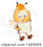 Poster, Art Print Of Happy Worker Bee Wearing A Hardhat And Holding Blueprints