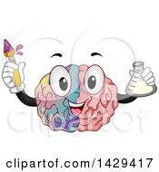 Clipart Of A Brain Mascot Holding A Paint Brush And Flask Royalty Free Vector Illustration by BNP Design Studio