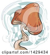 Clipart Of A Contorted Mushroom Over Blue Royalty Free Vector Illustration