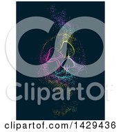 Poster, Art Print Of Group Of Glowing Colorful Mushrooms With Magic Dust On A Dark Background