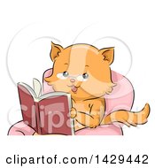 Poster, Art Print Of Ginger Cat Wearing Glasses Sitting In A Chair And Reading A Book
