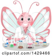 Clipart Of A Butterfly Scientist Doing A Chemistry Experiment Royalty Free Vector Illustration