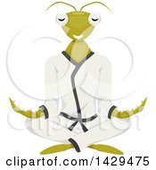 Praying Mantis Mascot Meditating In A Karati Gi