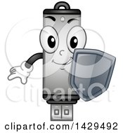 Usb Flash Drive Mascot Holding A Security Shield