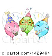 Poster, Art Print Of Group Of Colorful Party Balloons With Noise Makers