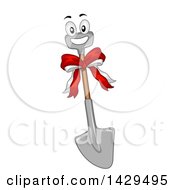 Clipart Of A Happy Shovel Mascot With A Groundbreaking Ribbon Royalty Free Vector Illustration