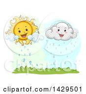 Poster, Art Print Of Happy Sun And Rain Cloud Over Grass