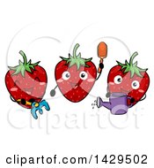 Poster, Art Print Of Group Of Happy Strawberry Characters Gardening