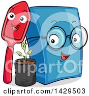 Poster, Art Print Of Happy Shovel And Book With A Seedling Plant