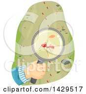 Clipart Of A Hand Observing An Ant Through A Magnifying Glass Royalty Free Vector Illustration by BNP Design Studio