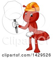 Clipart Of A Worker Ant Wearing A Hard Hat And Holding A Sign Royalty Free Vector Illustration by BNP Design Studio