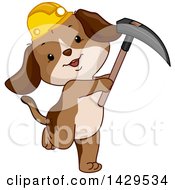 Poster, Art Print Of Cute Miner Dog Wearing A Hardhat And Holding A Pickaxe